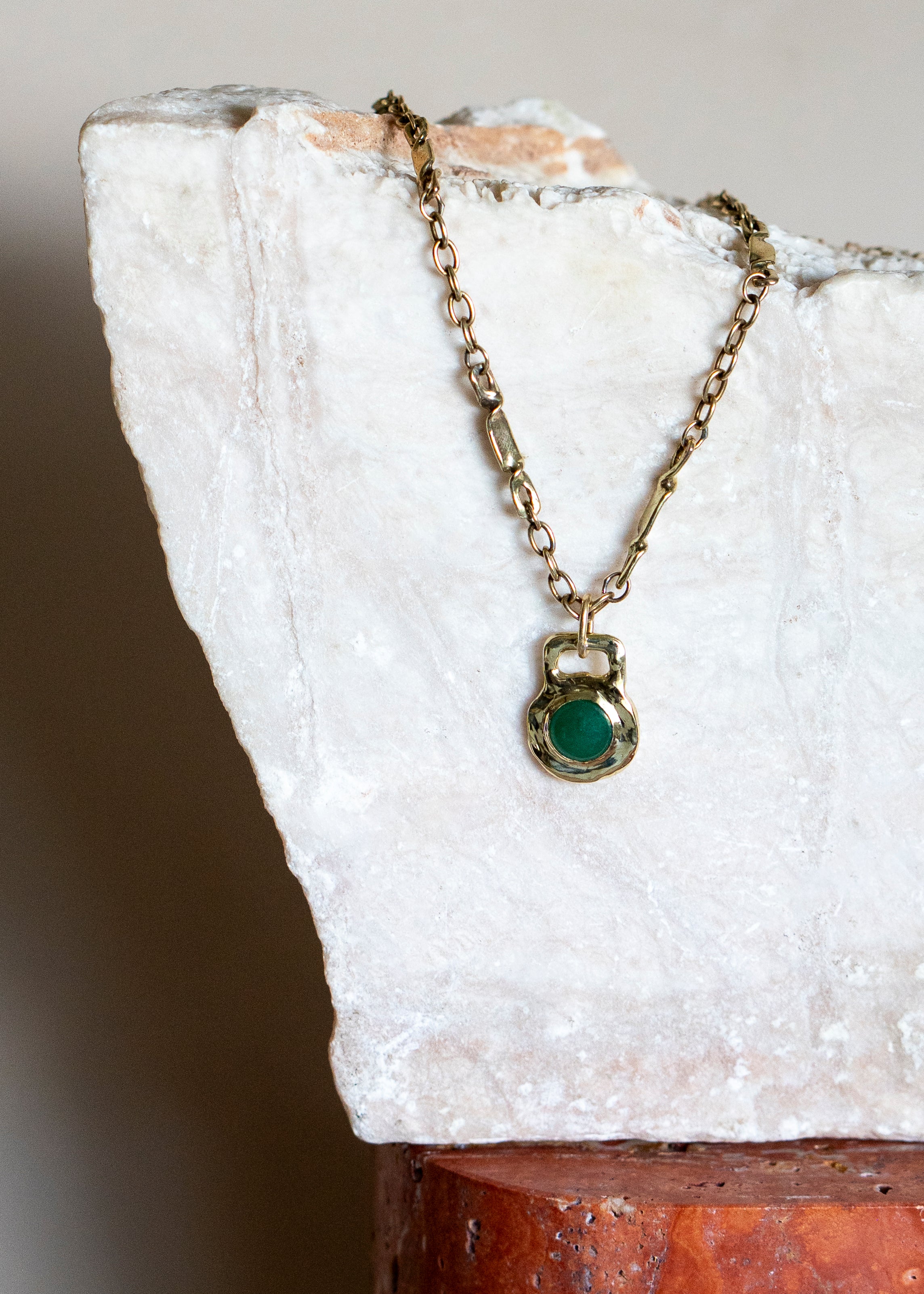 Aventurine Charm & Brass Mina Chain