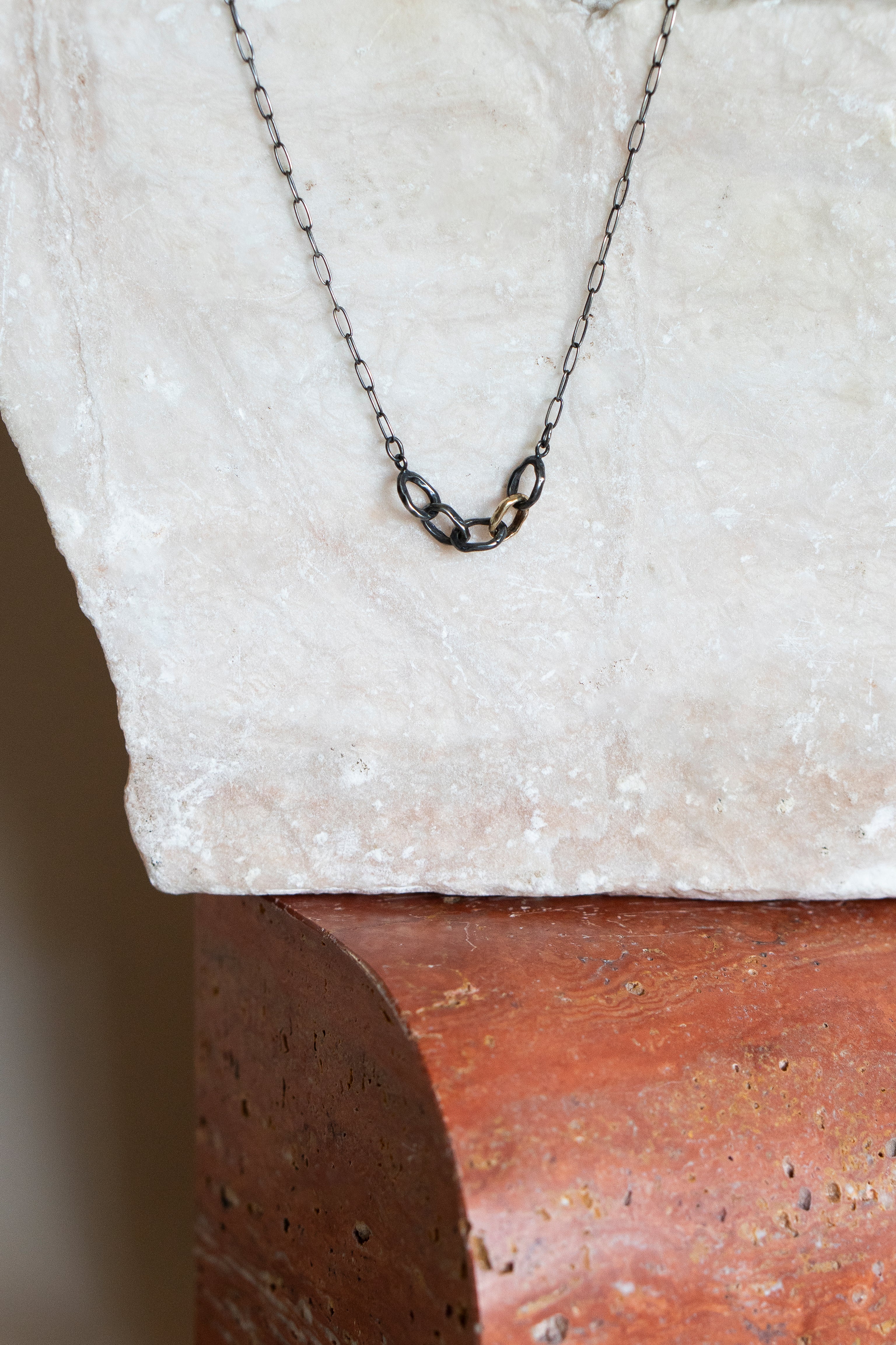 Oxidized Sterling Silver and 14K Gold Link Necklace