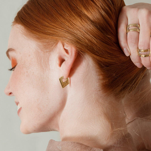 Imperfect Square Brass Huggies - Dante Perozzi Jewelry