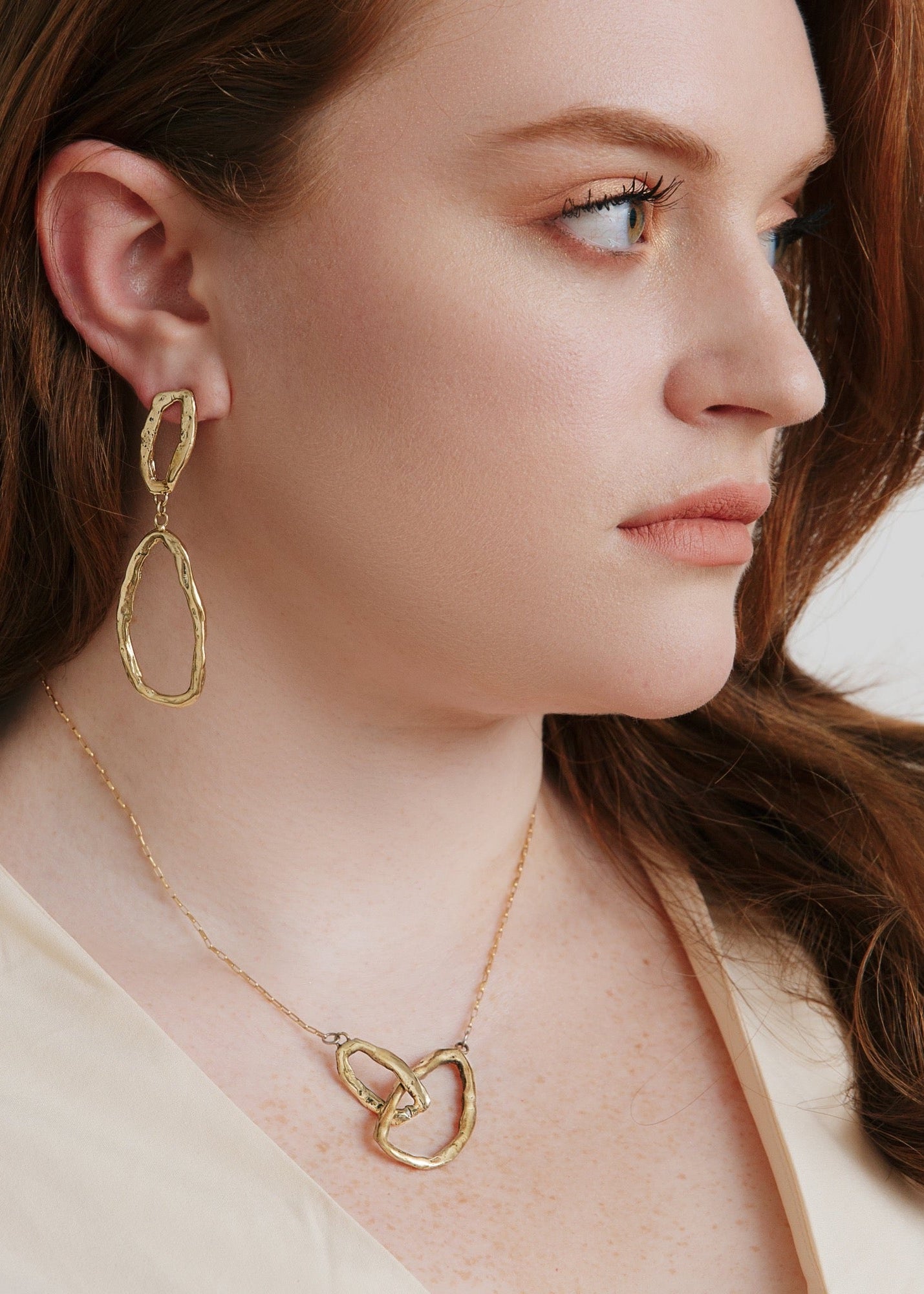 Asymmetrical Open Link Necklace on Model