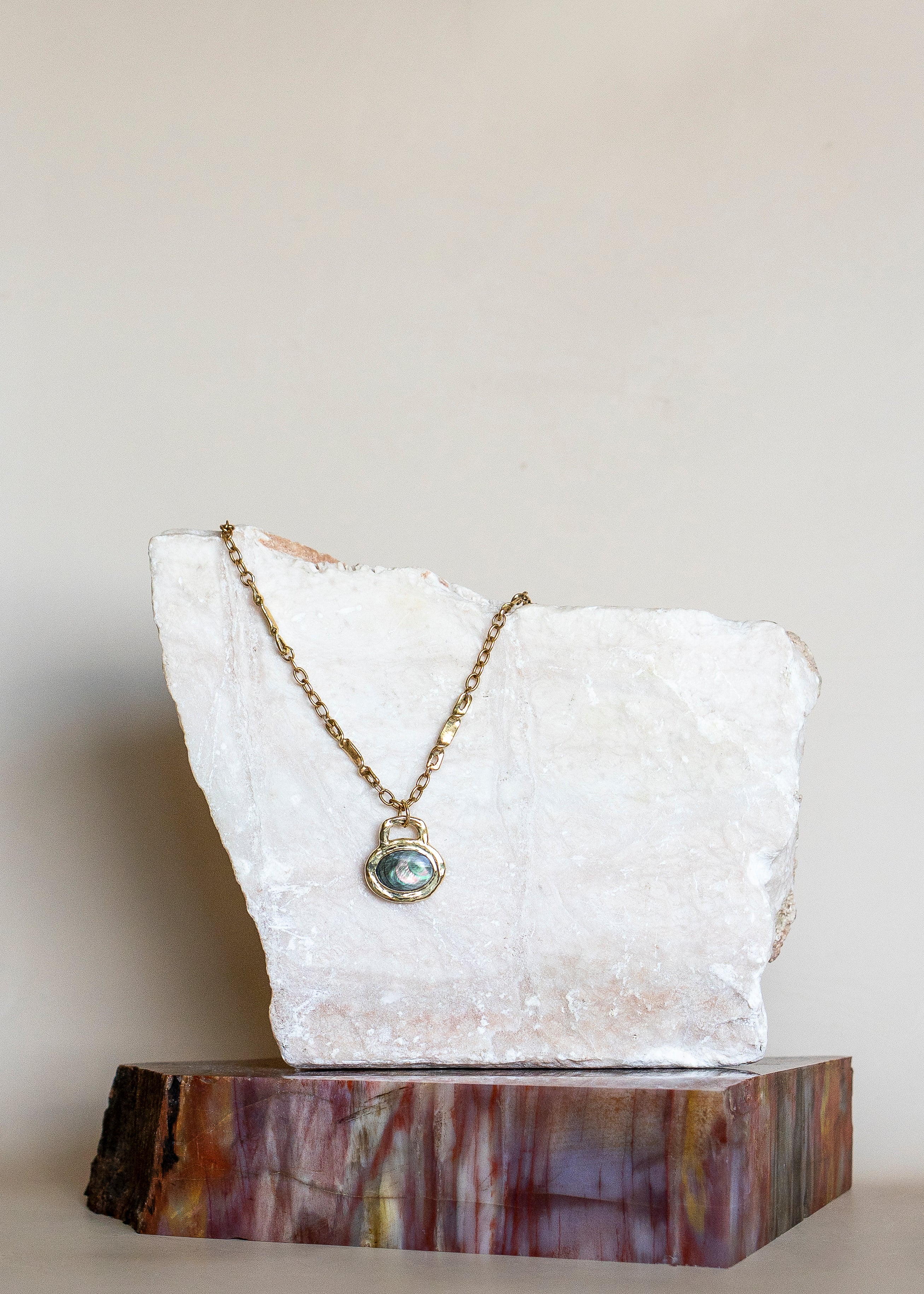 Black Mother of Pearl Charm & Brass Mina Chain
