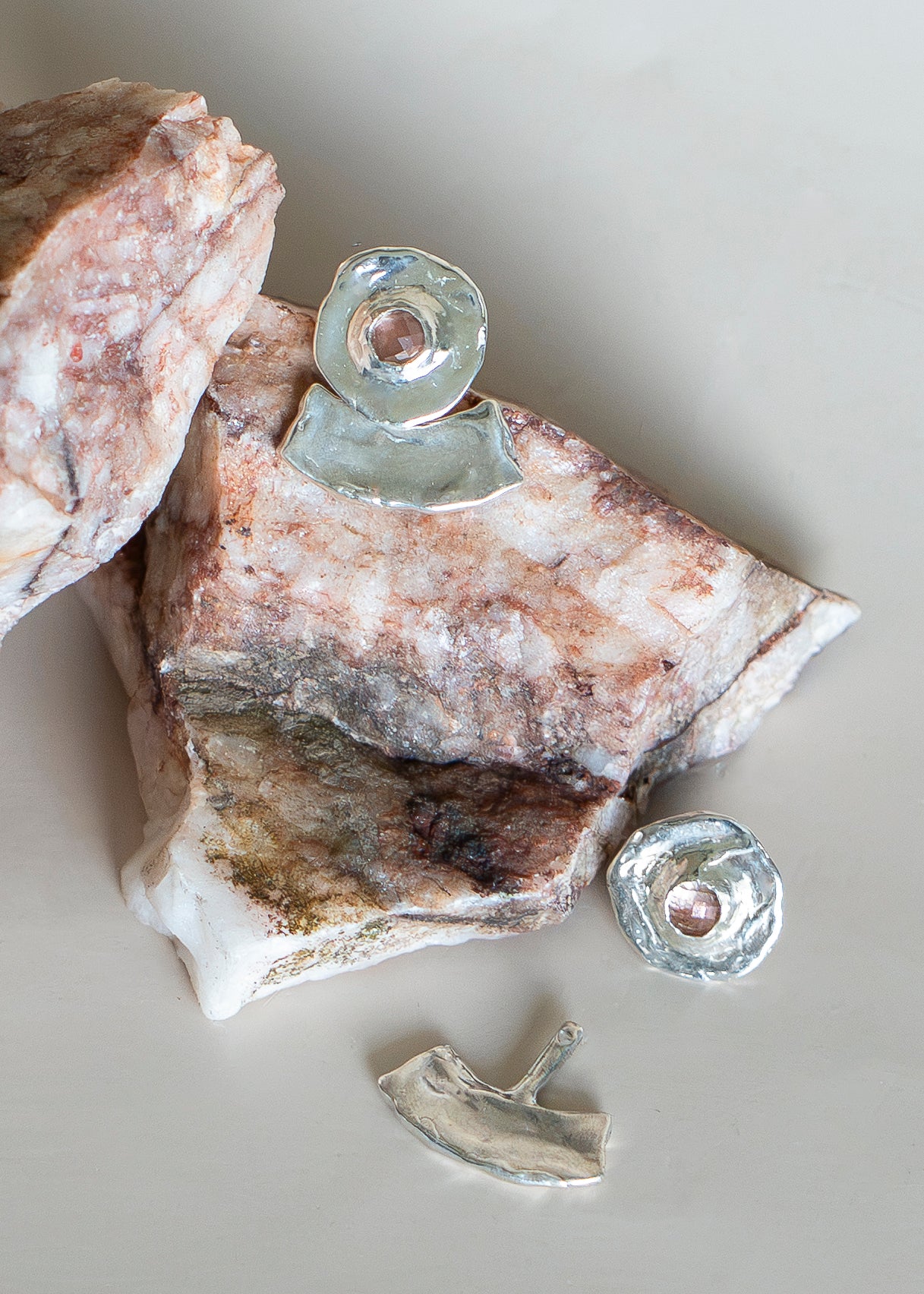 Rosecut Sunstone ra Studs with Silver Fan Jacket Add On