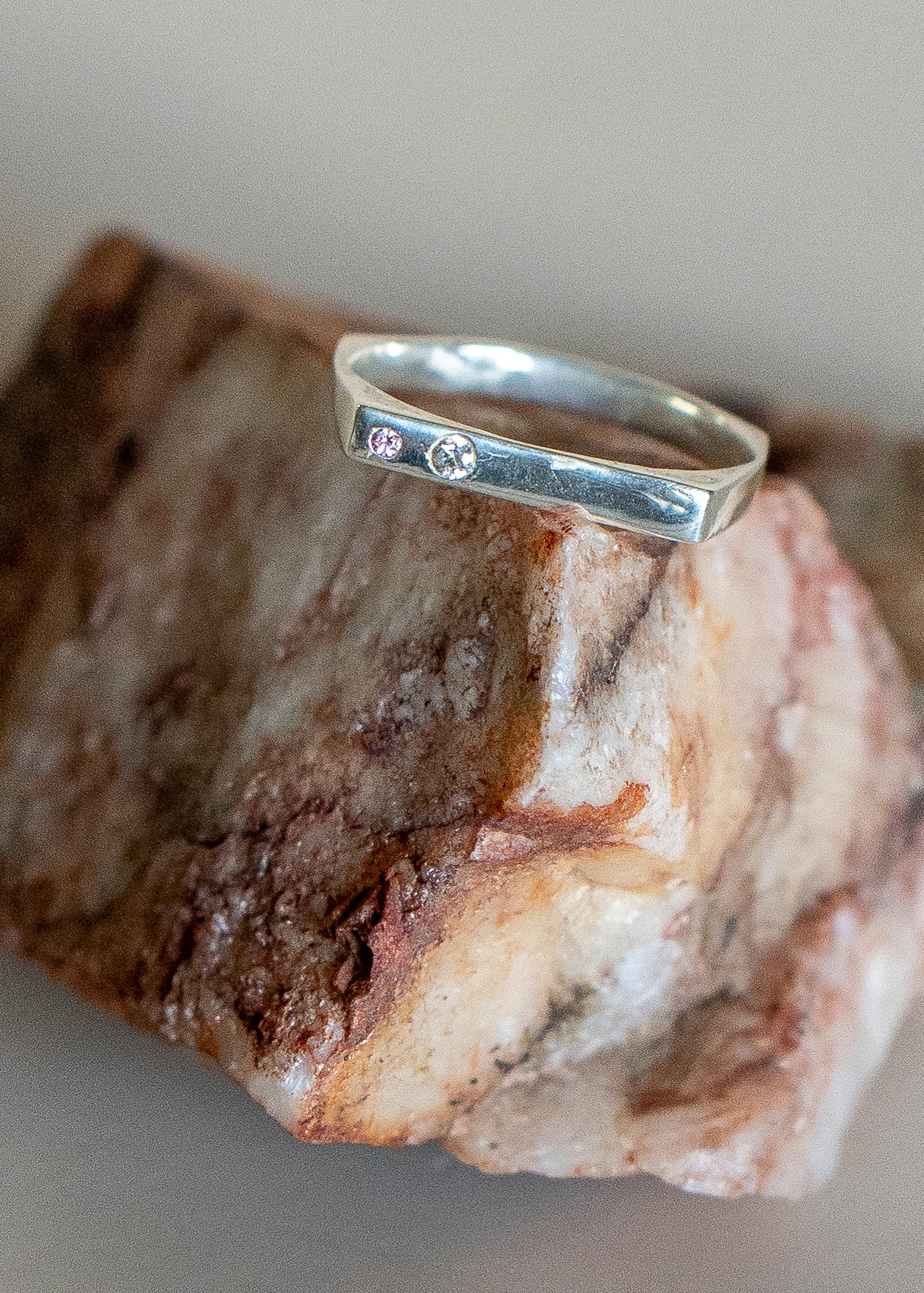 Pink Sapphire & White Topaz Corner Ring