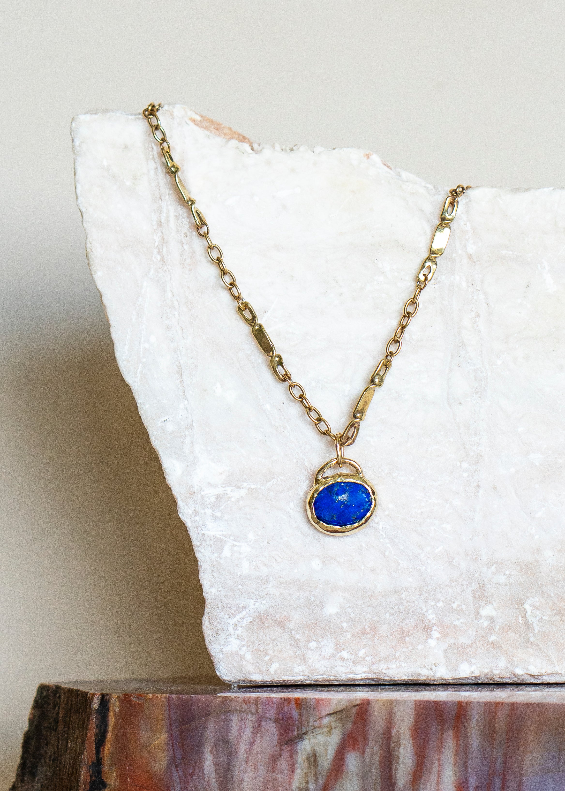 Lapis Charm & Brass Mina Chain