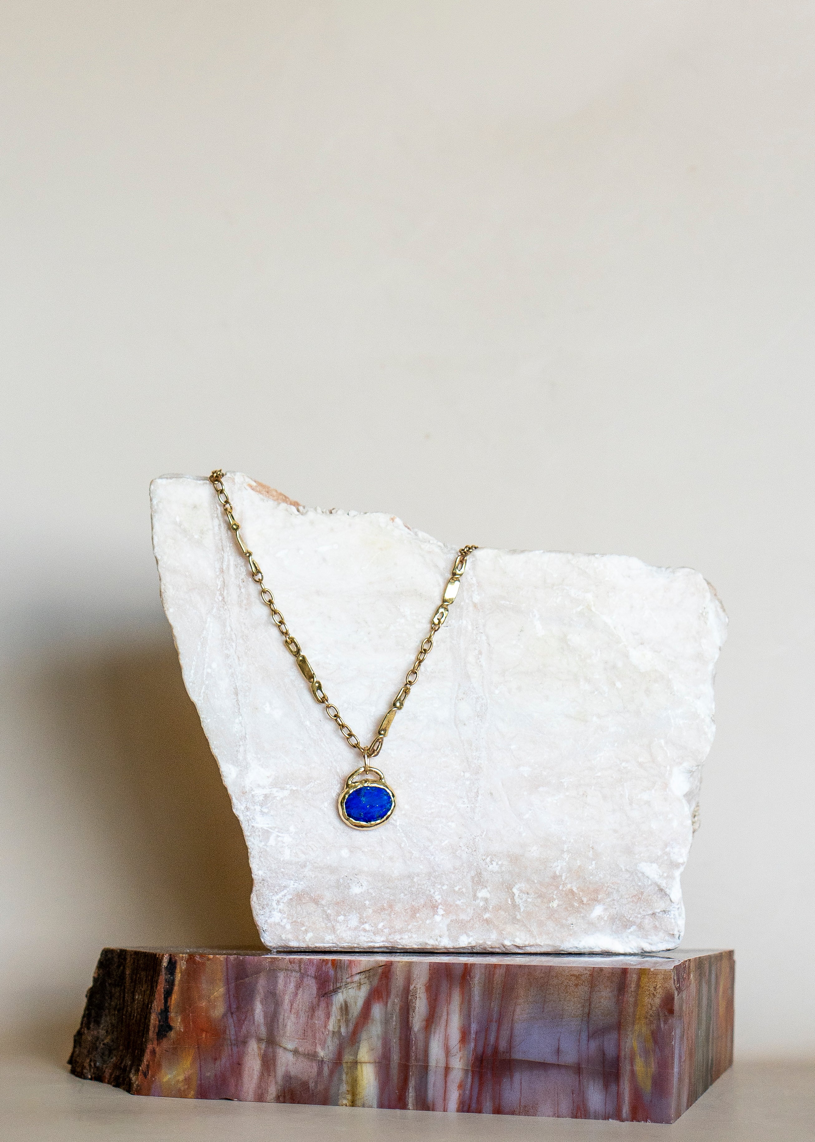 Lapis Charm & Brass Mina Chain