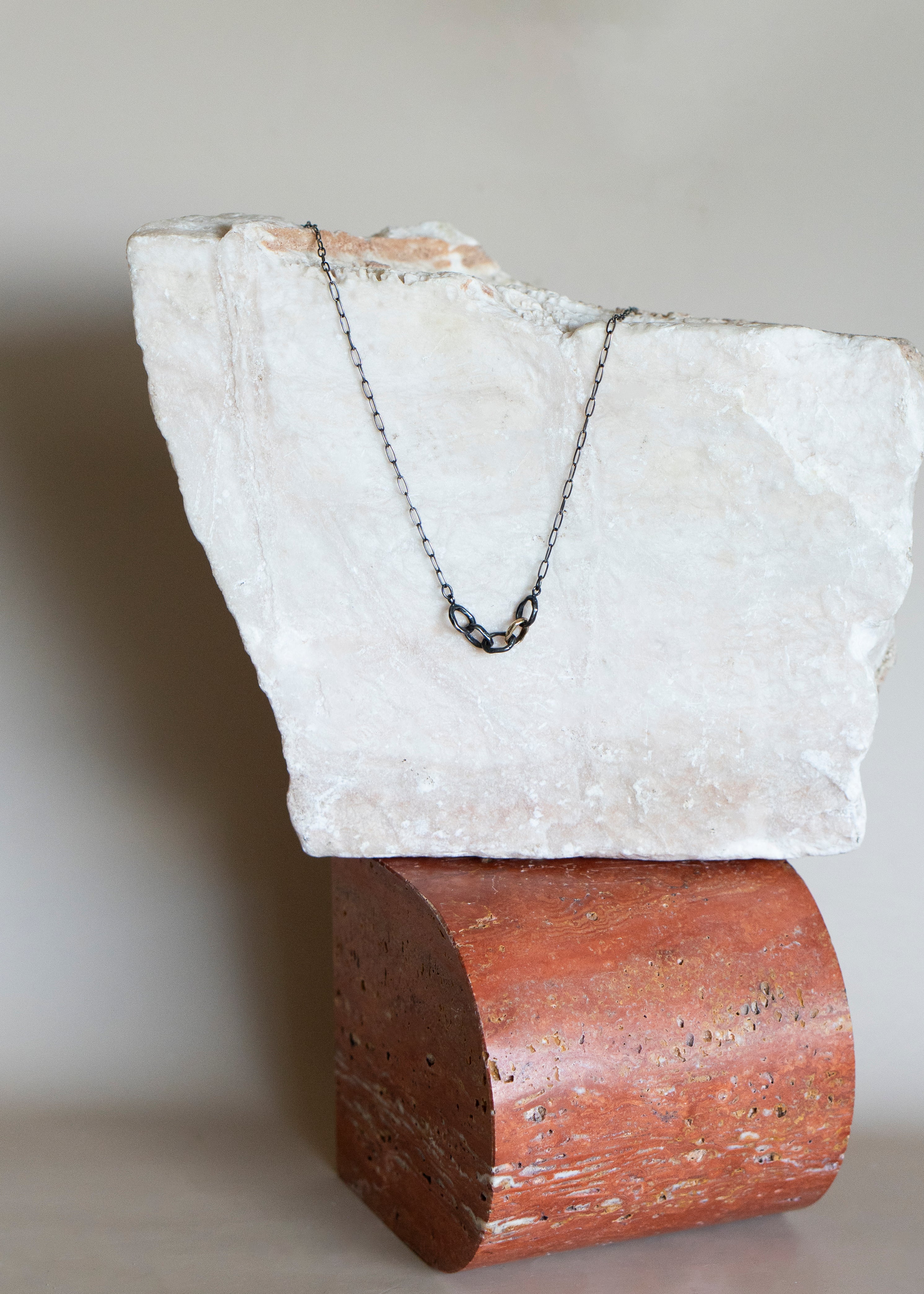 Oxidized Sterling Silver and 14K Gold Link Necklace