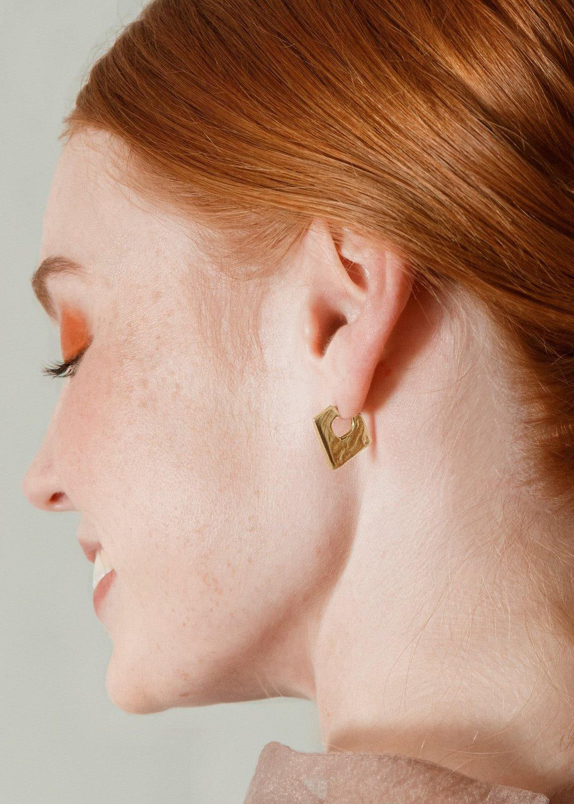 Imperfect Square Brass Huggies - Dante Perozzi Jewelry