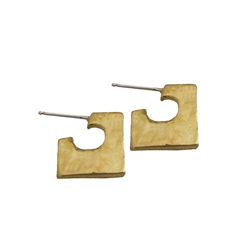 Imperfect Square Brass Huggies - Dante Perozzi Jewelry
